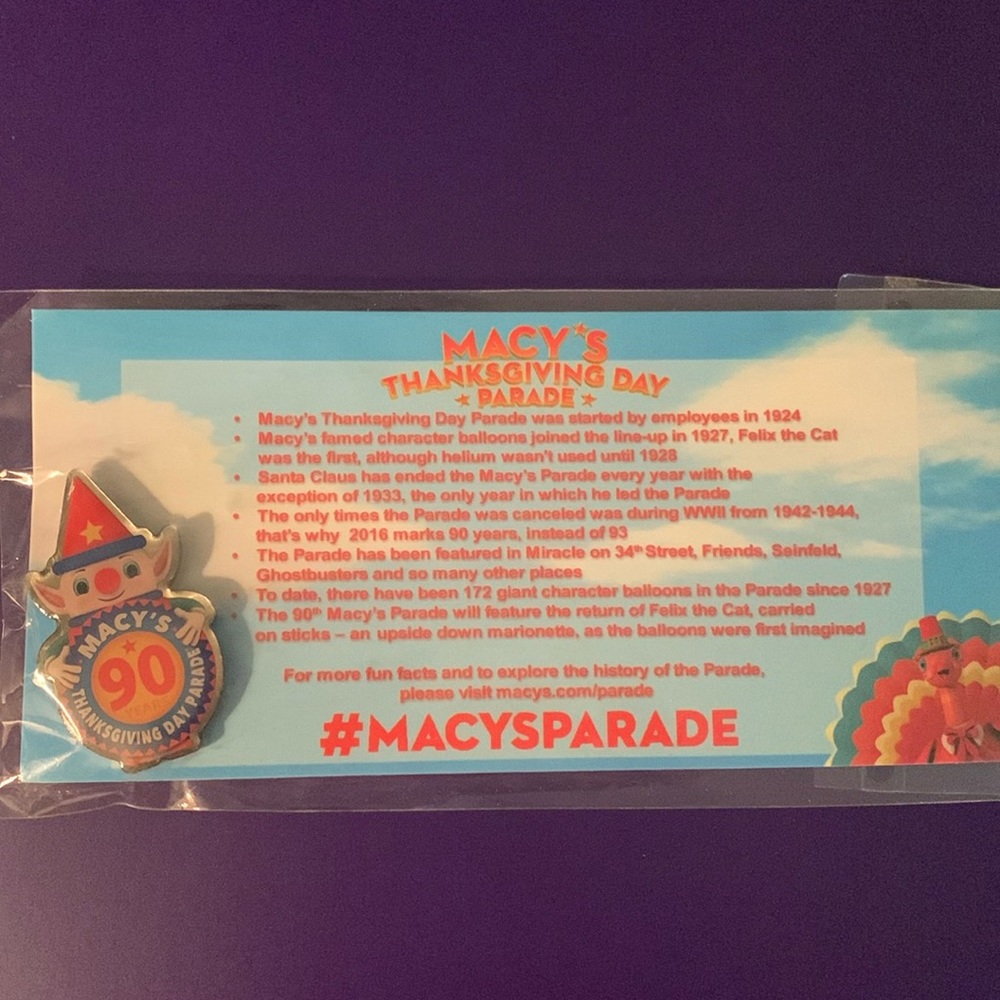 Macy’s Thanksgiving Day Parade 90 Year Anniversary Pin
